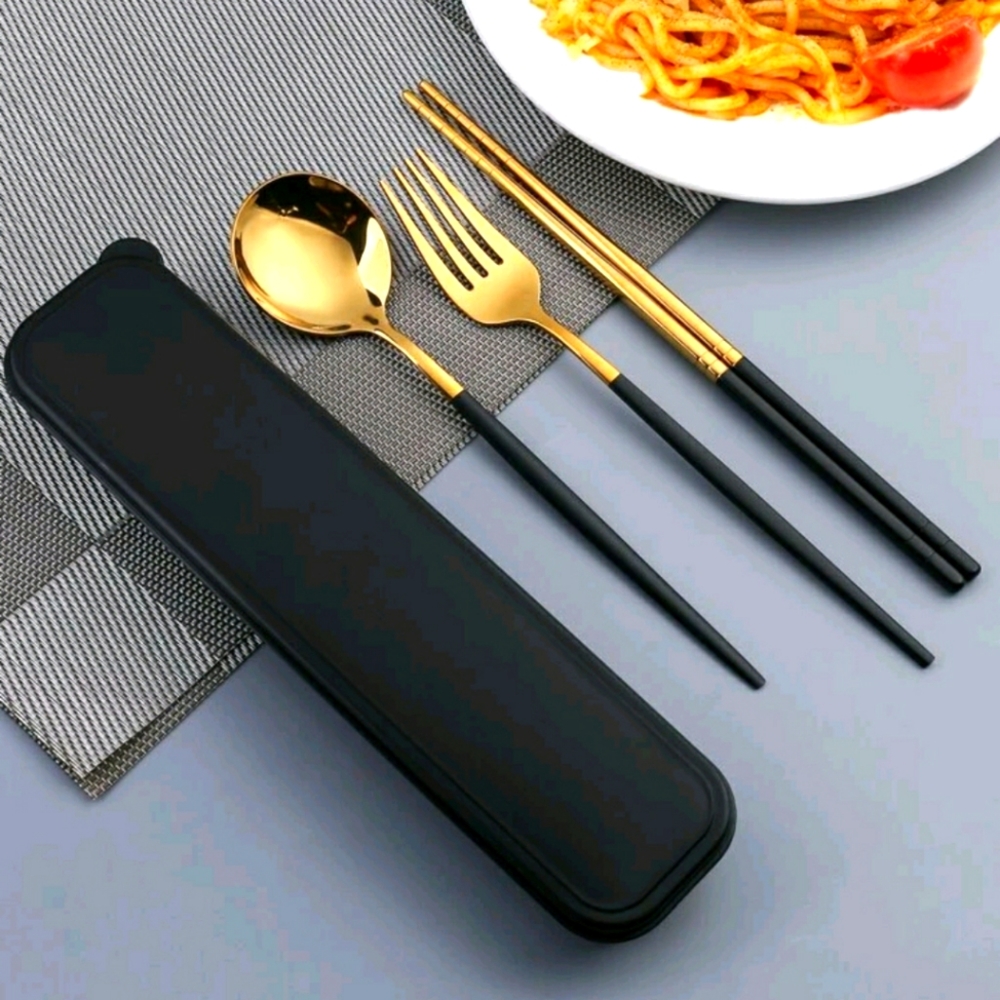 Cutlery Three-piece Stainless Steel Portable Spoon Fork Chopsticks Set